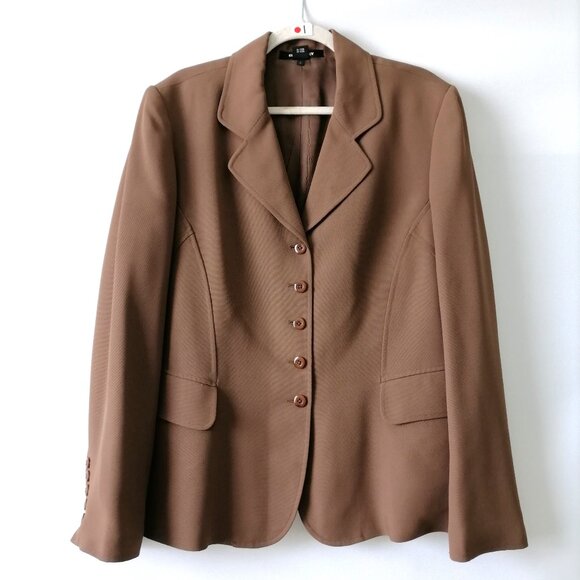 Ellen Tracy Womens Tan Brown Notch Lapel Single Breasted Blazer Sz 16 - Picture 1 of 6